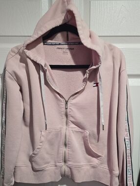 Tommy Hilfiger Light Pink Full-Zip Hoodie with Logo Tape